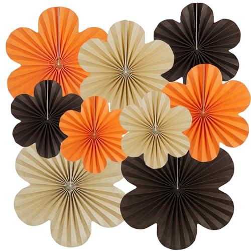 EASY JOY 9 Stück Zarte Orange Braun Papier Fächer Dekoration Papierblumen Zum Blumen Papier Party Deko Set für Hochzeit Geburtstagsdeko Tischdeko Baby Shower Deko