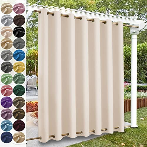 KUZRZNH Outdoor Vorhänge, Outdoorvorhänge mit ösen Oben und unten, Wasserdicht Wetterfest Vorhang Sonnenschutz Sichtschutz Gardine für Außen Terrasse Balkon Vorhalle,Creme,1 Stück|254x213CM(BxH)
