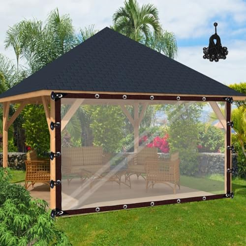 Transparente, wasserdichte Abdeckplane für den Außenbereich, 0,12 mm, Faltbare, transparente Plane, Winddicht, regenfest, Trennwand aus PVC-Kunststoff für Terrassen-Pergola-Pavillons (Farbe:
