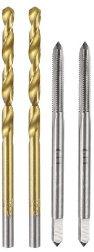 QUARKZMAN Ensemble de Tarauds et de Forets Métriques, 2Pcs Tarauds à Cannelure Droite M3 x 0,5 et 2Pcs Forets Hélicoïdaux de 3 mm avec Revêtement en Titane, Outils de Filetage HSS6542