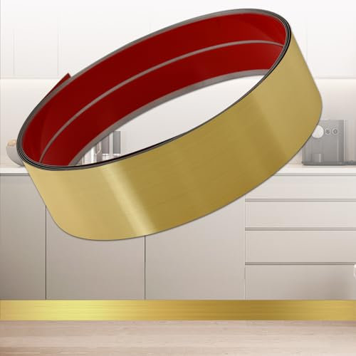 Stainless Steel Kick Plate, Peel and Stick Kickplate Base Cover, Baseboard Molding Trim for Wall, Door, Kitchen Cupboard, Dishwasher Toe - Anti-Scratch Protection (3m x 10cm, Brushed Gold)