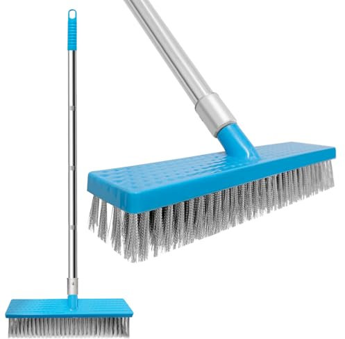 30 cm robuste Besen mit 152,4 cm langem Griff, Edelstahl-Bürste für die Reinigung von Bad, Küche, Terrasse, Garage, Deck, Beton, Stein und Fliesenböden