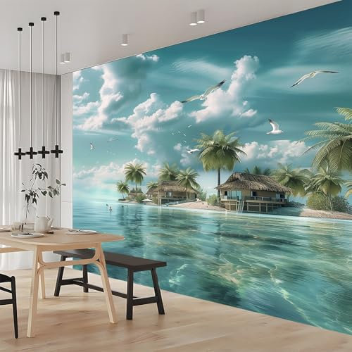 3D Papier Peint Panoramique Tapisserie Intissé Murales Paysage Océan Bleu Vert 250x175 cm, Papier Peint Enfant pour Salon Chambre Décoration Murale, Papier Peint Chambre Enfant