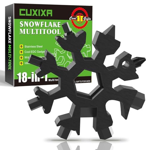 CUXIXA Stocking Stuffers for Men, 18 in 1 Snowflake Multi Tool, Stainless Steel Snowflake Multitool, Cool Gadgets for Outdoor Travel Camping Daily Black