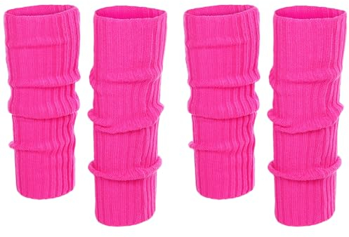 stroyayo 2 Paare Stulpen Damen,Leg Warmers,Stulpen für Damen,80er Jahre Accessoires,Sexy Beinstulpen-Neon Strümpfe,für Karneval Fasching 80er Party Team Building Events (Rosenrot)