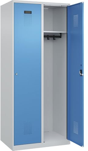 C + P Möbelsysteme C+P | Spind Evolo Plus | 2 Abteile | lichtGrau/lichtBlau | B 800 mm | mit Bodengleitern | Zylinderschloss