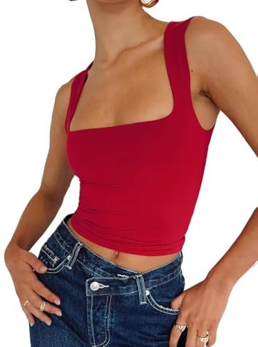 Bovldemt Vest Tops Women UK Crop Tops for Women Sleeveless Tank Tops Women Square Neck Top(S) Red