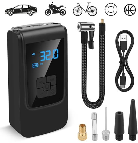 Compresseur à Air Portatif,Gonfleur Pneus Voiture,avec Affichage Digital et Lumière LED,150 PSI Pompe à air électrique avec Fonction de dégonflage,Pompe Portable pour Voiture, Moto, vélo