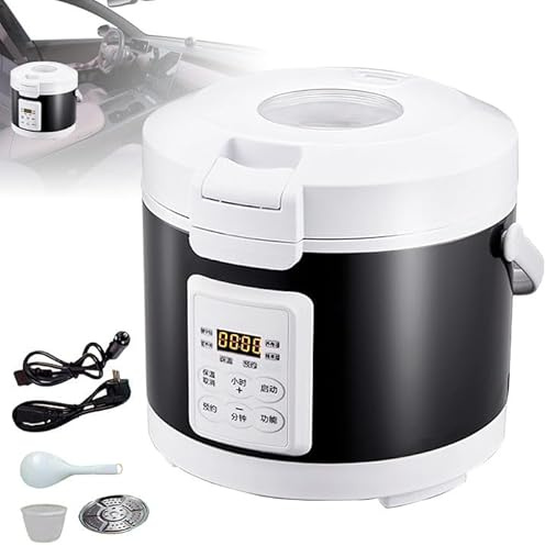 Olla de Arrocera, Cocina de Arrocera de Coche de 200 W, Capacidad 2L/3L, Arrocera Eléctrica Multifunción Portátil, Mantiene Caliente, Recipiente Antiadherente, Para Coche 12V 24V 220V (3L)