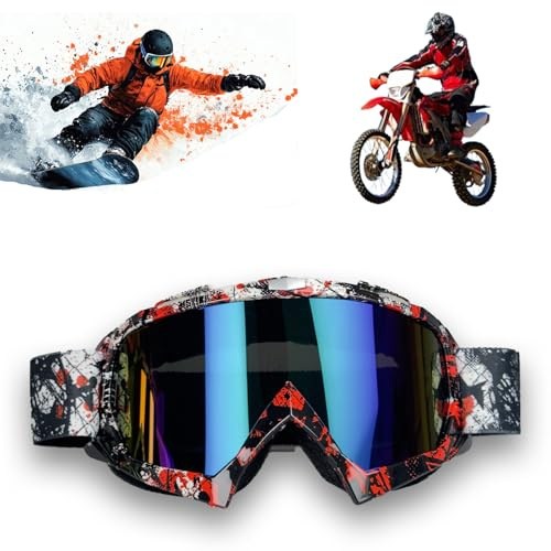 Tuwyii Motocross & Ski Brille – verspiegelt, Anti-Beschlag, UV400 | Hochwertige Pc-Linsen Mit Kratzfester Anti-Beschlag-Beschichtung. Vielseitig Einsetzbar: Motocross, Offroad, Mountainbike,Ski