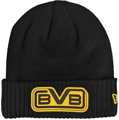 Dortmund Borussia BVB Retro Beanie Schwarz – New Era Wintermütze Herren Damen – Offizielle BVB Fan Mütze, Warm & Stylisch