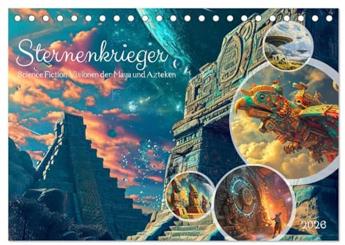 Sternenkrieger - Science Fiction Visionen der Maya und Azteken (Tischkalender 2026 DIN A5 quer), CALVENDO Monatskalender: Prä-Astronautik im Fokus - ... Maya-Azteken-Visionen (CALVENDO Glaube)