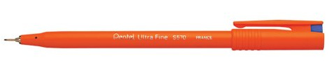 Pentel 0.6mm Ultra Fine Fibre Tip with Orange Barrel Fine Liner Water Based Ink - Blue, S570-C