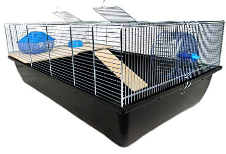 Little Friends Carlton Rat and Hamster Cage With Wooden Shelf and Ladder, 78 X 48 X 29 cm, Black