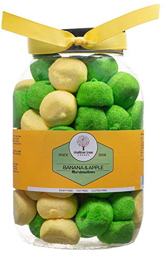 Mallow Tree Banana and Apple Flavoured Yellow and Green Marshmallow Balls in a Gift jar, 600 g
