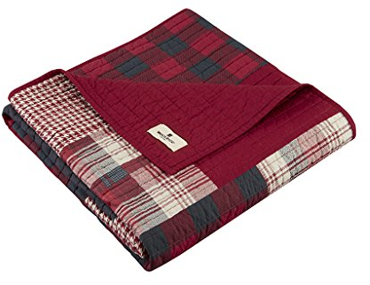 Woolrich Couvre-lit matelassé de Luxe – Style de Vie en Cabine – Patchwork avec Motif élan pour Toutes Les Saisons, léger et Respirant et Confortable, pour canapé, 127 x 177,8 cm (l x L), Rouge