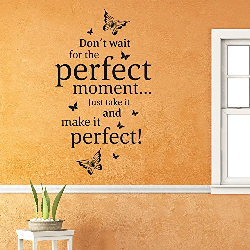 KLEBEHELD® Wandtattoo Spruch Don't wait for the perfect moment | Wandspruch | Größe 47x80cm, Farbe lindgrün