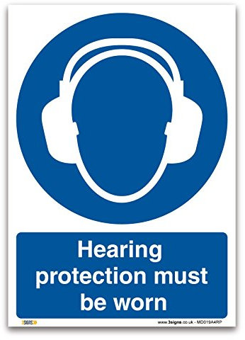 Hearing Protection Must Be Worn – A4 Rigid Plastic Mandatory PPE Safety Sign for Noisy Environments, Workshops, and Construction Sites