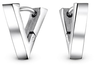 Boucles D'Oreilles Huggie Plates En Forme De V Géométrique Pour Femmes Et Hommes En Acier Inoxydable Ton Argent