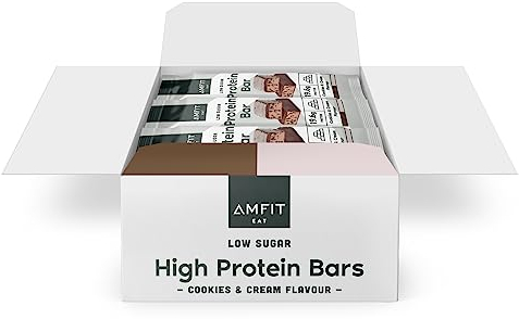 Amazon-Marke: Amfit Nutrition Zuckerarme & Proteinreiche Riegel, Keks- und Sahnegeschmack, 60 g, 12er-Pack