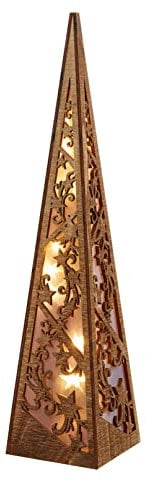 Hellum LED Pyramide mit timer, Holzpyramide, braun, 10 warm-weiße LED, H:57cm, batteriebetrieben (3xAA, nicht inkl.!), Deko Wintergarten Wohnzimmer Fensterdeko Weihnachten Winter für innen 522204