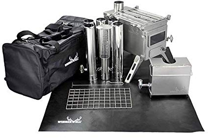 Winnerwell Nomad Medium Tent Stove Package | Tiny Portable Wood Burning Stove for Tents, Shelters, and Camping | 800 Cubic Inch Firebox | Precision Stainless Steel Construction