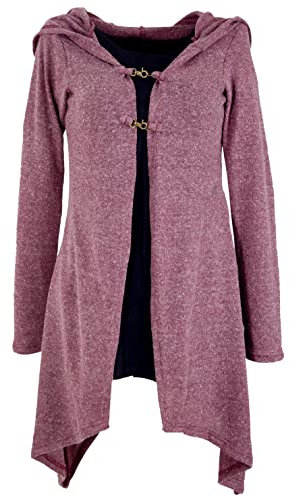GURU-SHOP, Rebeca Larga, Abrigo de Punto con Capucha Ancha, Rosa Viejo, Sintético, Tamaño:S/M (36), Cardigans y Ponchos