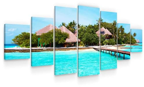 Startonight Leinwandbild xxl Das Zentrum eines Metallatoms - Auf dem Deck zur Felsig Insel - Strand Wanddeko Kunstdrucke, Wandbilder 7 teile 100 x 240 cm, Tag Nacht Groß Bild