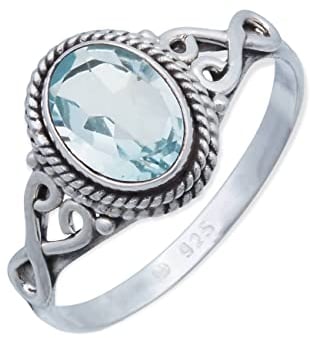 mantraroma Silber Ring Damen 925 blau Topas Edelstein blau ausgefallen verspielt