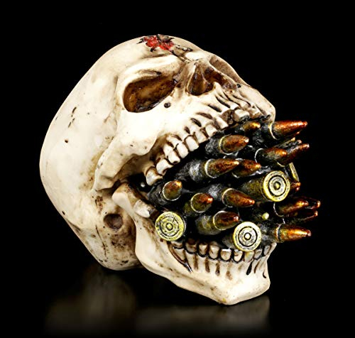 Figuren Shop GmbH Gothic Totenkopf - Bite The Bullet | Fantasy Skull Toten-Schädel Statue Kopf-Skulptur, H 11 cm