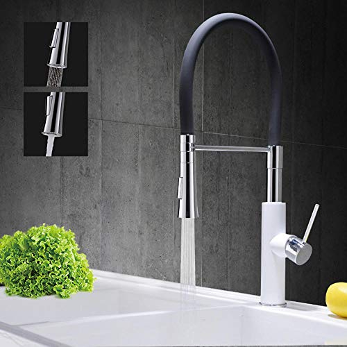 Huin Grifo de fregadero de cocina de latón cromado, rociador abatible, diseño de goma negra, baño, cocina, grifo mezclador de agua fría y caliente