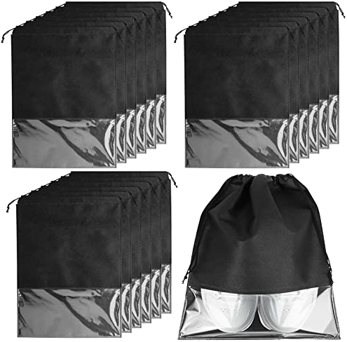 20 Stück Schuhbeutel, Große Wasserfeste Schuhbeutel, Staubdicht Schuhsack mit Kordelzug und Transparentes Fenster, für Männer und Frauen den täglichen und Reisegebrauch