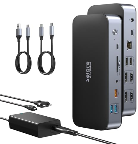 USB C DisplayLink Dockingstation mit 120W Netzteil, 15 in 1 Laptop USB C Dock Dual Monitor mit 2 HDMI & 2 DisplayPort, 2.5G Ethernet, 10G USB, SD&TF, 3.5mm Audio, Erweitern Modus für MacBook(M1/M2)