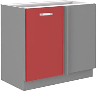 Eckunterschrank 105 Bianca Rot Hochglanz Küchenzeile Küchenblock Küche Rose