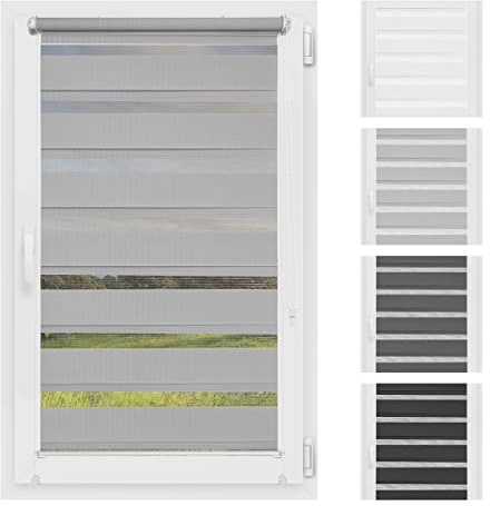 Atrium - Doppelrollo I Ohne Bohren I Duo Rollo für Fenster I Fensterrollo Tag und Nacht I Einfache Montage Easy-Click I Sonnenschutz I Universalgriffe I Multi-Stop Funktion I 85 x 150 cm - Hellgrau