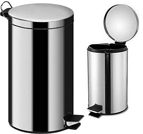 Crystals S/Sless Steel 5L Silver Pedal Bin Kitchen Bathroom Toilet Rubbish Office Waste (5L)