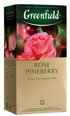 GREENFIELD ROSE PINEBERRY | NEU | AROMATISIERTER SCHWARZER TEE | Schwarztee, Hibiskus, Erdbeeren | 25 beutel