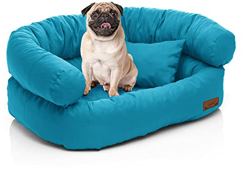 Juelle Hundebett - mittelgroße Hunde Sofa Abnehmbarer Bezug maschinenwaschbar flauschiges Bett, Hundesessel Santi S-XXL (Größe: M - 80x60cm, Türkis)