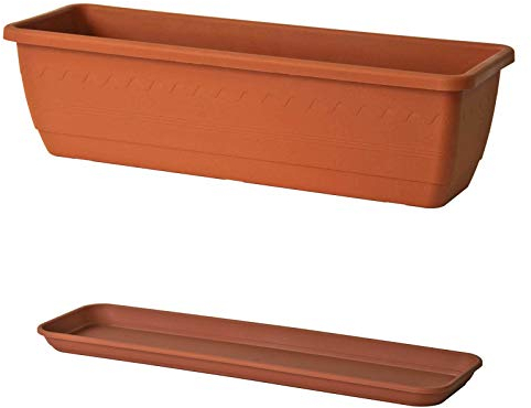 Euro3plast Inis Blumenkasten mit Untersetzer aus Kunststoff 3 Größen 4 Farben (40 cm, Terrakotta)