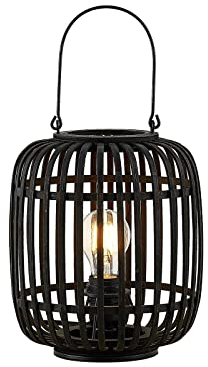 Lindby Tischlampe Canyana (Landhaus, Vintage Rustikal) in Schwarz aus Holz (1 flammig E27) - Tischleuchte Schreibtischlampe Nachttischlampe Wohnzimmerleuchte