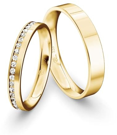 JC Trauringe Gold 333 Gold Paarpreis Poliert I Partnerringe Gelbgold mit Gravur in edler Schatulle I 2 Hochzeitsringe Herrenring ohne & Damenring mit Zirkoniasteine I ICT38