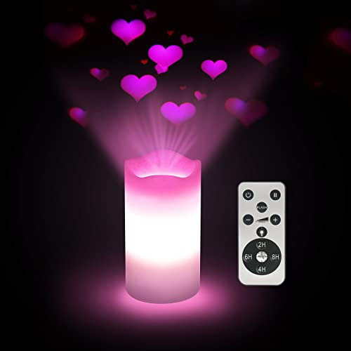 XingsLight Romantic Heart Night Light Projector Flameless Candle with Remote Control and Timer, Pink