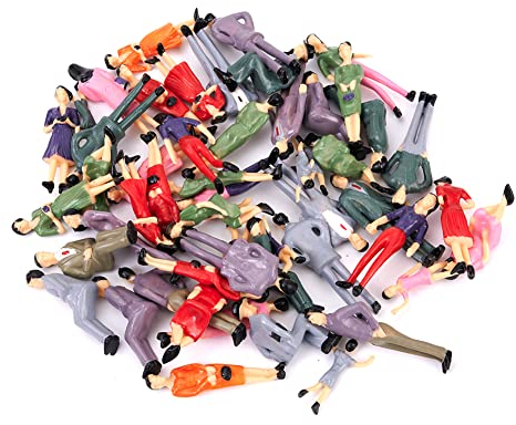 Donkivvy 50 Stück Modellfiguren, Kunststoffmodelle im Maßstab 1:32, Menschen sitzen und stehen, bemalte Figuren für Miniaturszenen