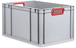 PROREGAL Eurobox NextGen Color | HxBxT 32x40x60cm | 65 Liter | Griffe rot offen | Verstärkter Boden | Eurobehälter, Transportbox, Transportbehälter, Stapelbehälter
