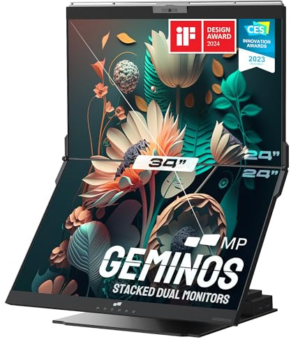 Mobile Pixels Geminos 2 x 24 FHD Stacked Computer Monitor with Dual Vertical All-Inclusive Monitors, 100W USB-C Charging, 1080P Webcam and Speakers, HDMI/USB-A/USB-C, Height