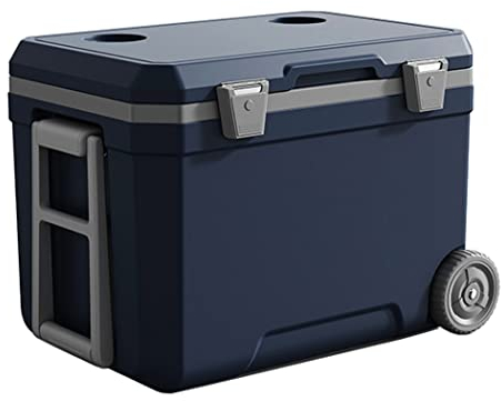 LANGWEI Nevera con Ruedas con Asa, Nevera Portátil Grande para Exteriores De 45 L con Tapa Aislada para Acampar, Barbacoa, Coche Familiar, Vacaciones, Picnics, Salidas,Azul