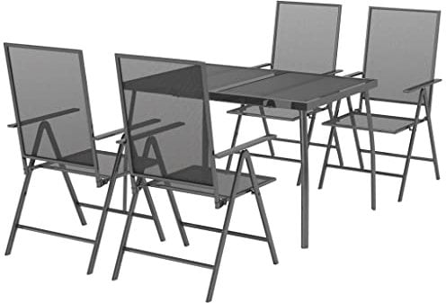 vidaXL Garten Essgruppe 5-TLG., Gartenmöbel Set Tisch 4 Stühle Verstellbar Klappbar, Sitzgruppe für Garten Terrasse, Gartengarnitur, Anthrazit Stahl