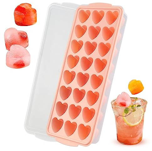 Herz Eiswürfelform Silikonform, 24 Gitter Herz Silikonform Eiswürfelform mit Deckel Silikon Herzform Eiswürfelschale Eiswürfelbehälter Silikon Eiswürfel für Bier Whiskey Schokolade