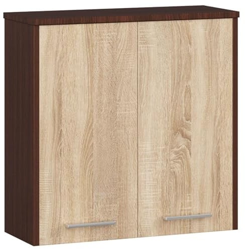 AKORD | Hängender Badezimmerschrank FIN W60 2D 2-türig | Hängeschränke Fürs Bad | Tür Links oder Rechtseitiger Montage | B60 x H60 x T22,5 cm | Gewicht 18 kg | wenge/Sonoma
