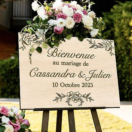 Panneau de mariage personnalisé en bois, bienvenue au mariage de, rectangle horizontal paysage, accueil cérémonie, mariage champêtre, fête, 30x40cm